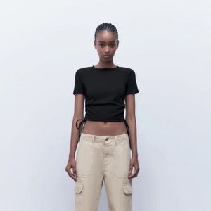 Zara Ruched Ribbed Shirt - Black
